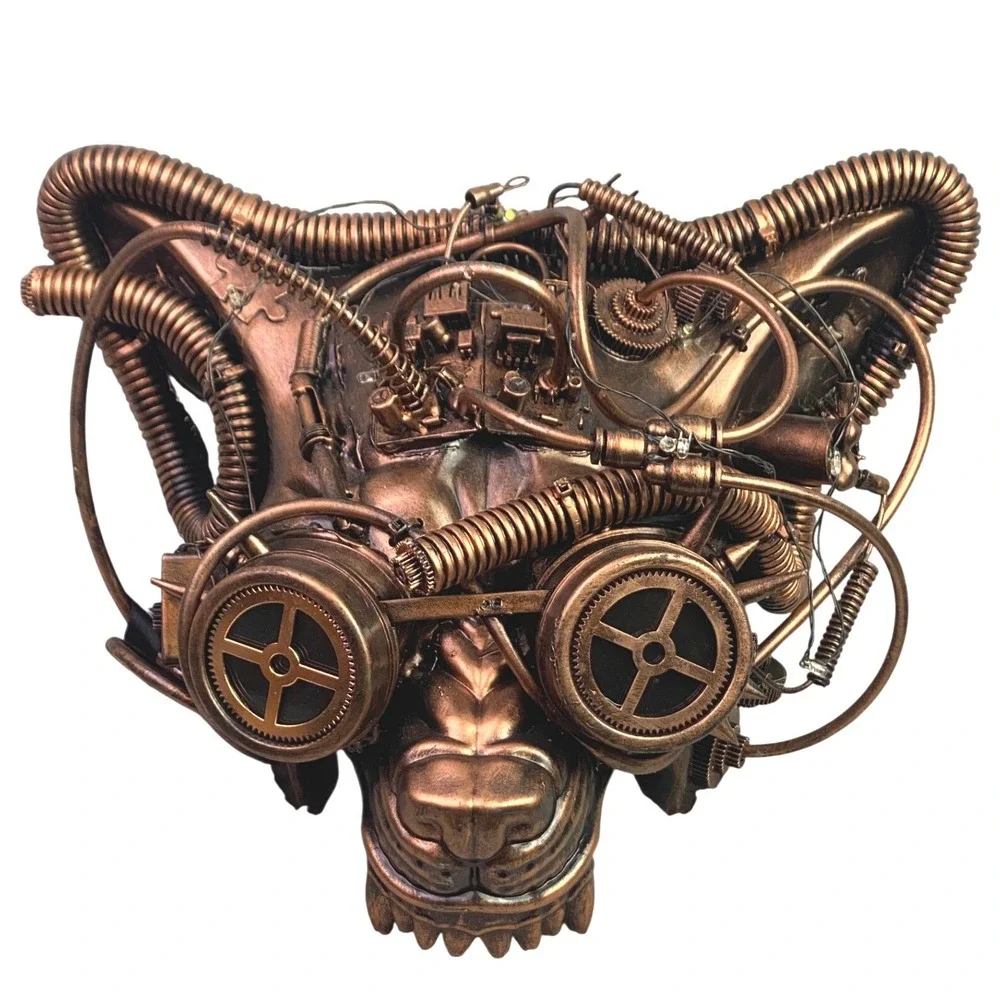 Steampunk Lion Mask‎ Goggles Gears Copper Cosplay Costume Light-up NWT